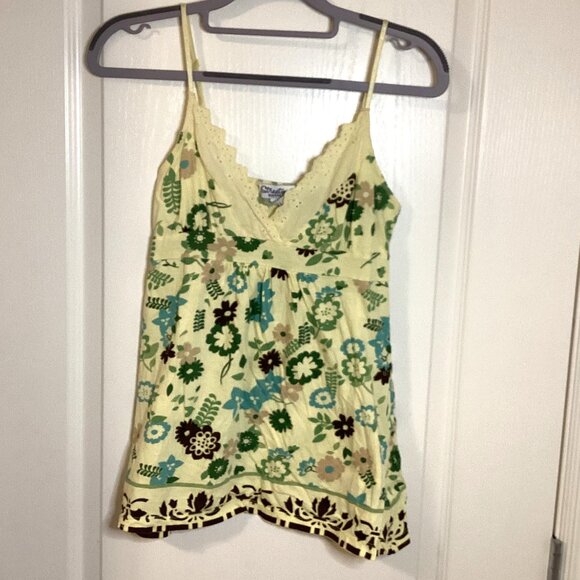 Streetwear Society Women's Yellow Floral Baby Doll Tank Top Camisole Size S/P - Picture 1 of 7